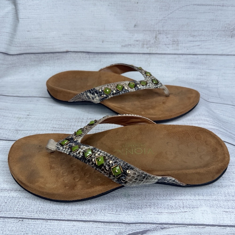 Vionic‎ Thong Sandals Size 7 Wide  Embellished Floriana Snake Comfort Flip Flops